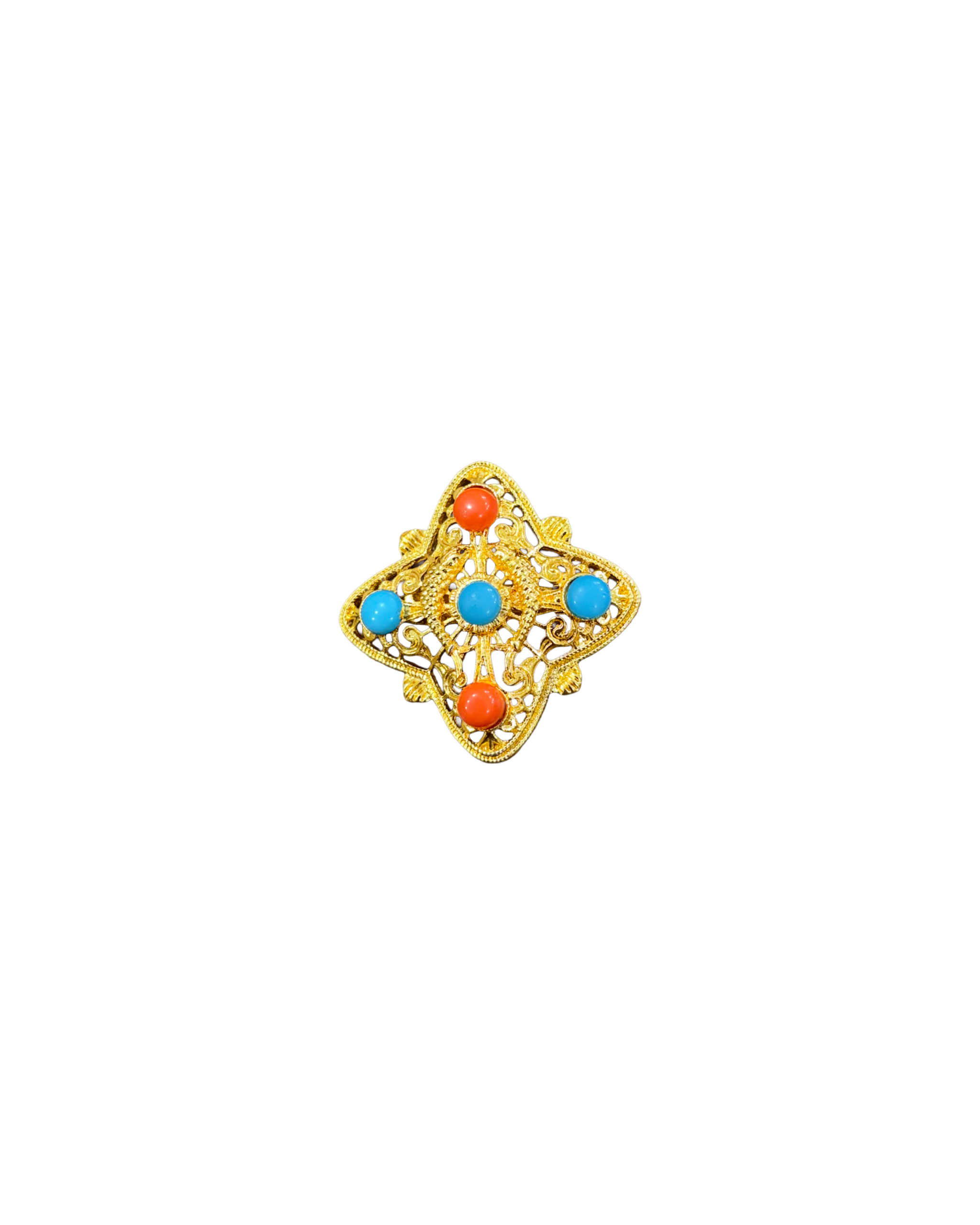 Kenneth Jay Lane Crystal Turquoise Brooch – Vintage Designer Statement Pin in Gold-Tone Setting front Kenneth Jay Lane Crystal Turquoise Brooch – Vintage Designer Statement Pin in Gold-Tone Setting - Image 1