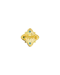 Kenneth Jay Lane Crystal Turquoise & Coral Cabochon Pin Brooch – Vintage Designer Statement Jewelry - Image 2