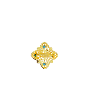 Kenneth Jay Lane Crystal Turquoise & Coral Cabochon Pin Brooch – Vintage Designer Statement Jewelry - Image 2