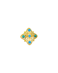 Kenneth Jay Lane Crystal Turquoise & Coral Cabochon Pin Brooch – Vintage Designer Statement Jewelry