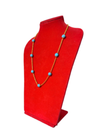 Gold-Toned Station Necklace with Round Turquoise Beads - Image 2