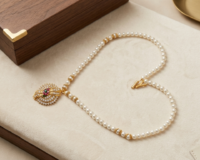 Moti Mala Pearl Necklace with Gold-Plated Multicolor Stone Pendant Set