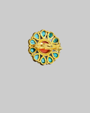 Native American Navajo Cluster Brooch with Coral or Spiny Oyster & Turquoise - Image 2