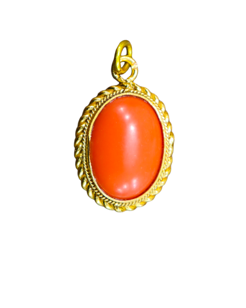 Natural Red Coral Gemstone Pendant in Yellow Gold Natural Red Coral Gemstone Pendant in Yellow Gold - Image 1