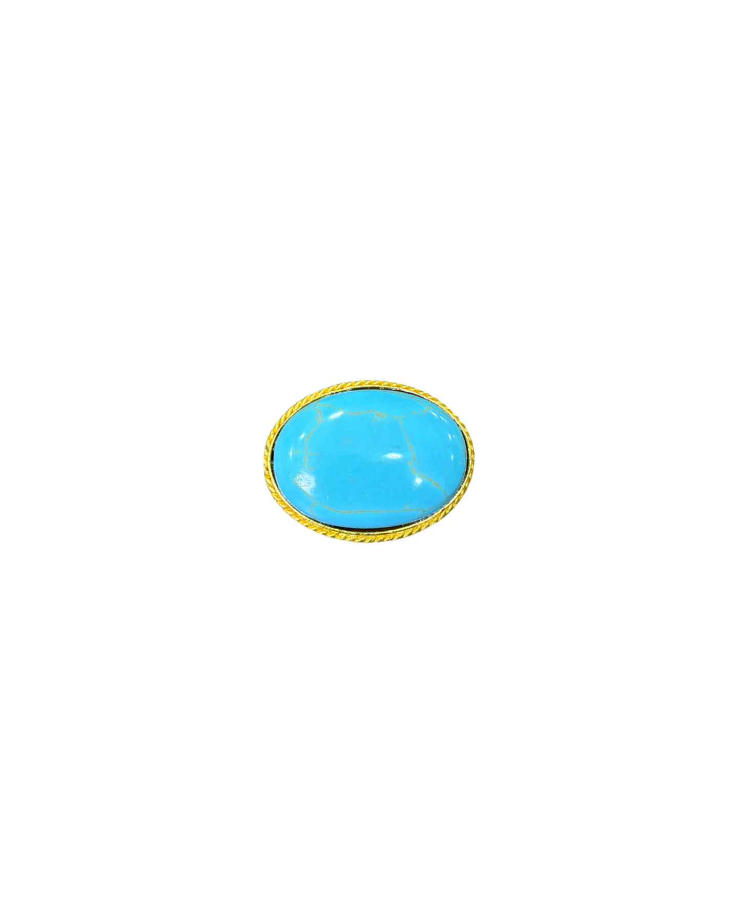 Natural Turquoise and 18K Yellow Gold Bezel Brooch front Natural Turquoise and 18K Yellow Gold Bezel Brooch - Image 1