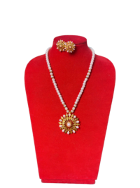 Opulent Gold-Plated Pearl Necklace Set with Sun Pendant