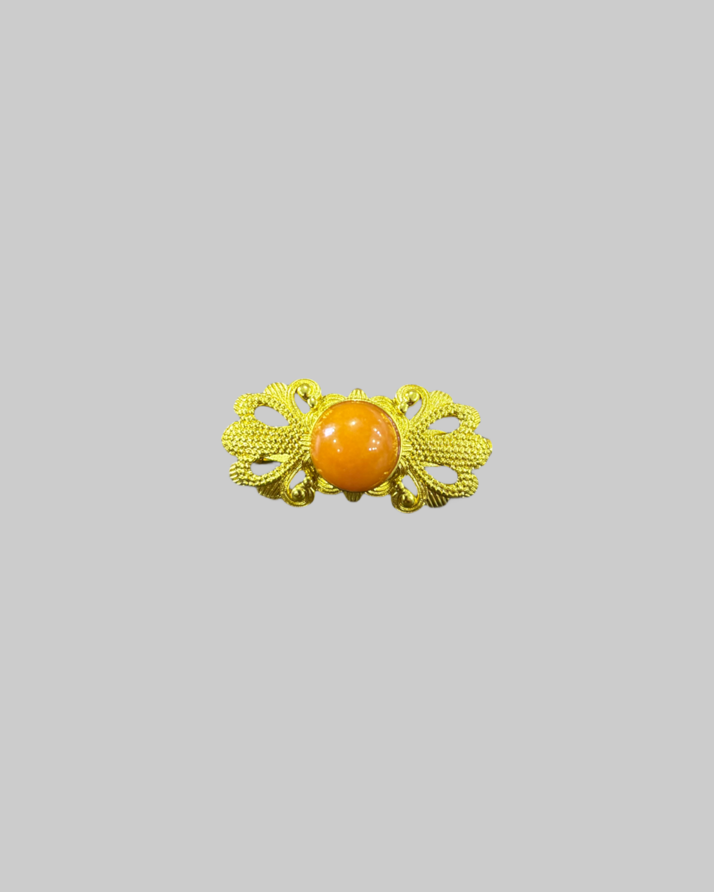 Pair of Gold-Plated Stud Brooches with Orange Stone Carnelian or Amber Style front Gold-Plated Stud Brooches with Orange Stone | Carnelian or Amber Style - Image 1