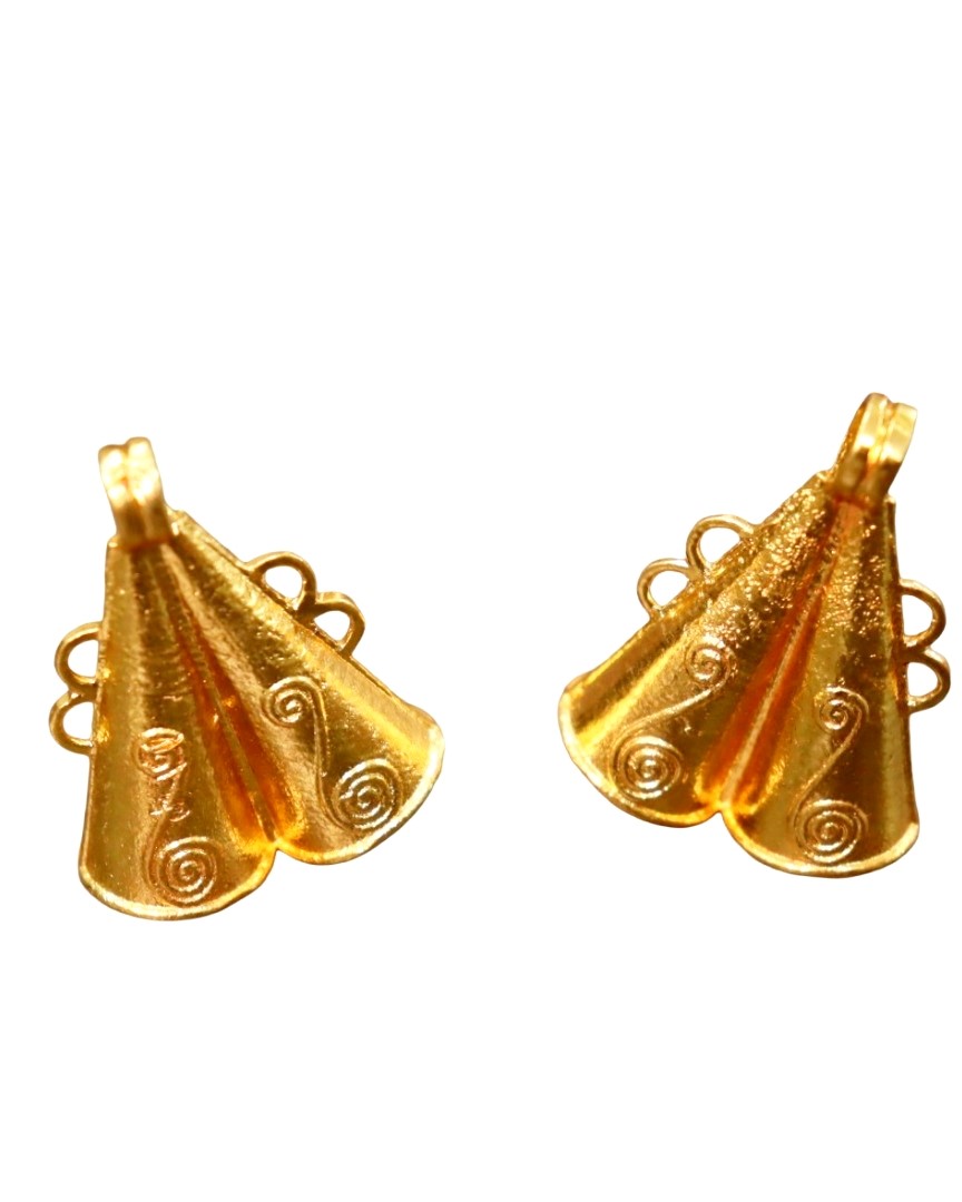 Pair of Gold-Tone Fan-Shaped Charms with Embossed Design Jewelry Crafting Pendants Gold-Tone Fan-Shaped Charms with Embossed Design | Jewelry Crafting Pendants - Image 1
