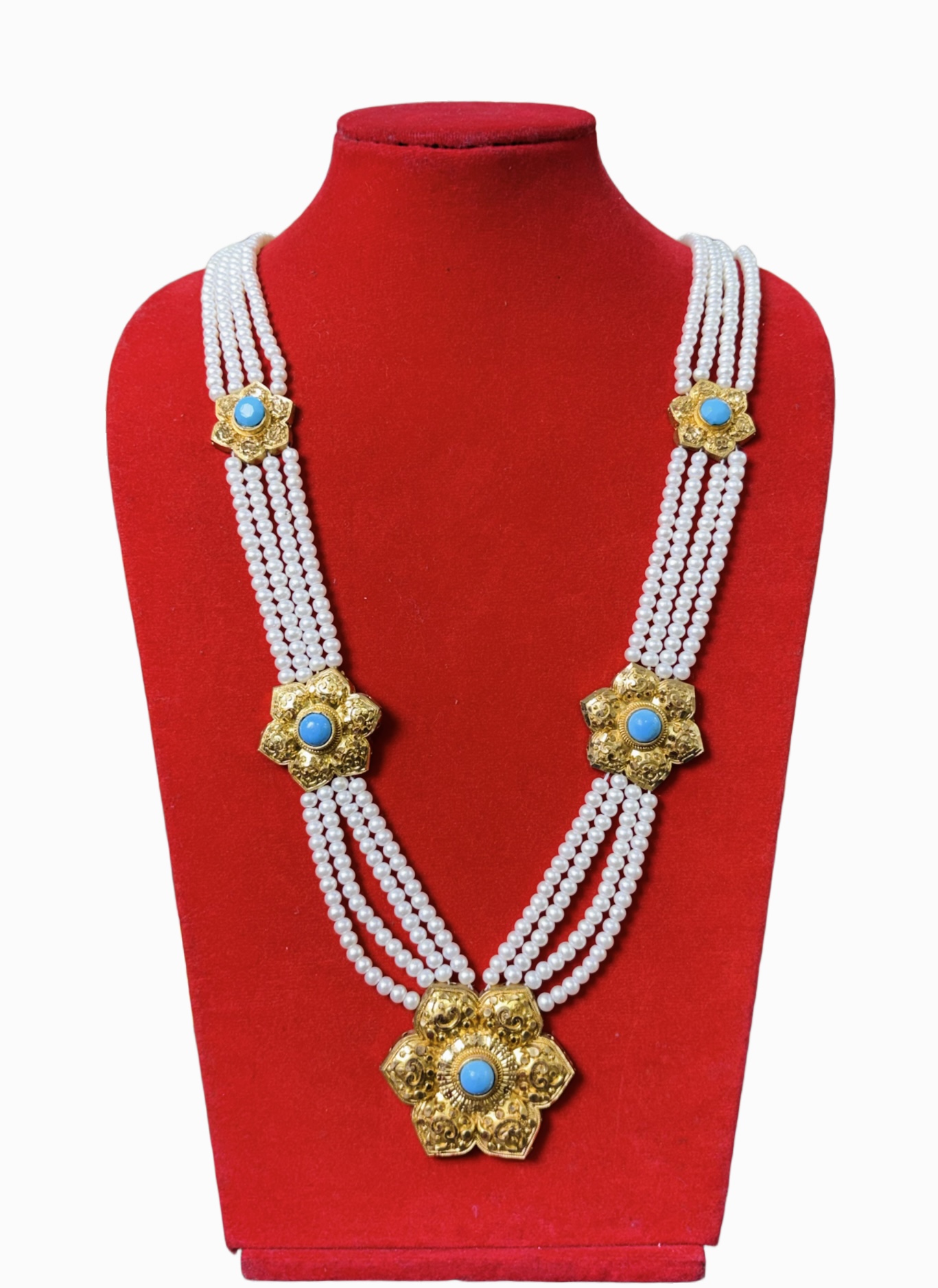 Pearl & Gold-Plated Rani Haar Necklace Traditional Chandra Haar South Asian Jewelry Pearl & Gold-Plated Rani Haar Necklace | Traditional Chandra Haar South Asian JewelryPearl & Gold-Plated Rani Haar Necklace | Traditional Chandra Haar South Asian Jewelry - Image 1