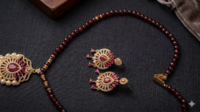 Ruby & Diamond Gold Pendant Set – Ethnic Bridal Jewelry with Earrings - Image 2