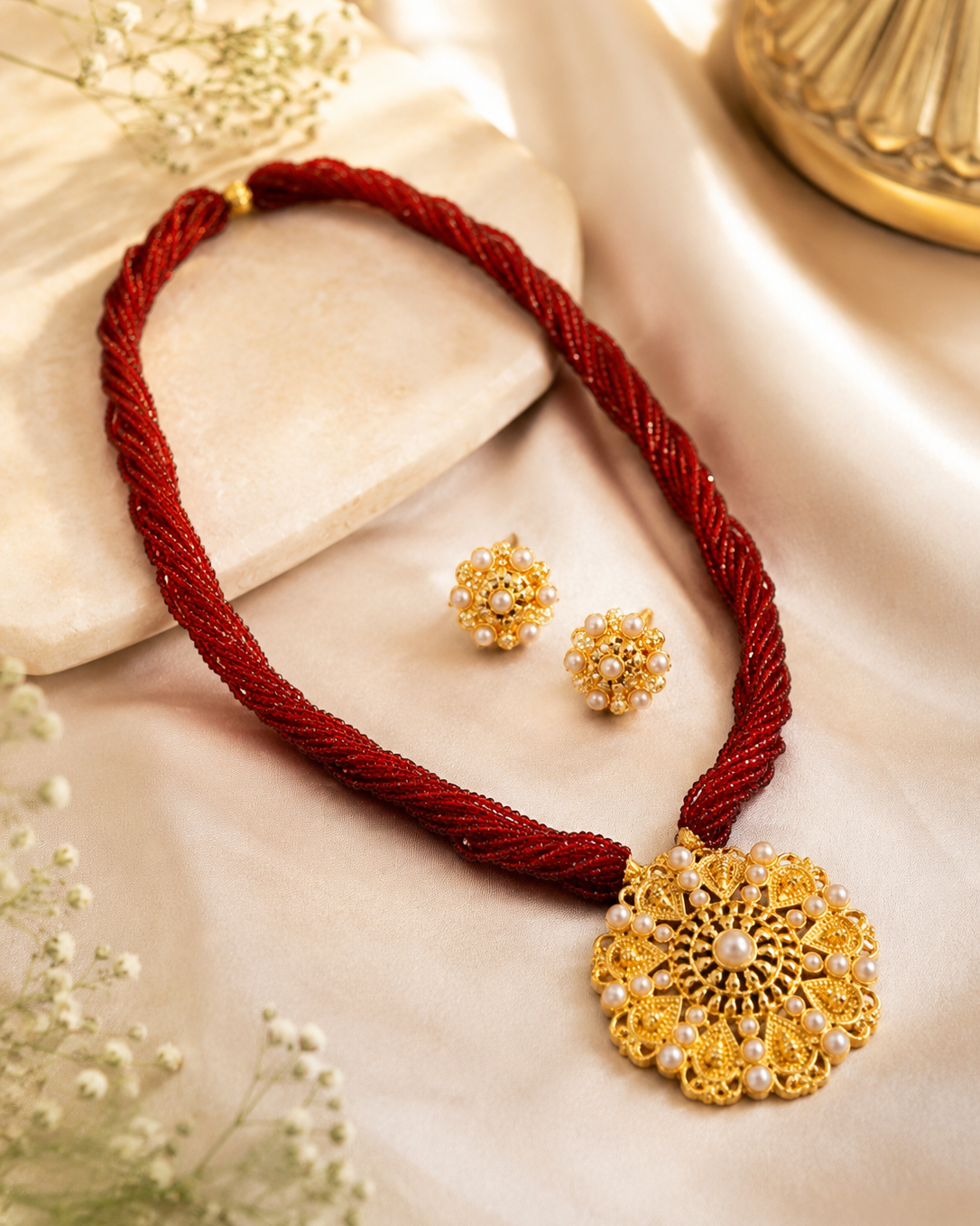 Ruby Pearl Mandala Necklace Set Ruby Pearl Mandala Necklace Set - Image 1