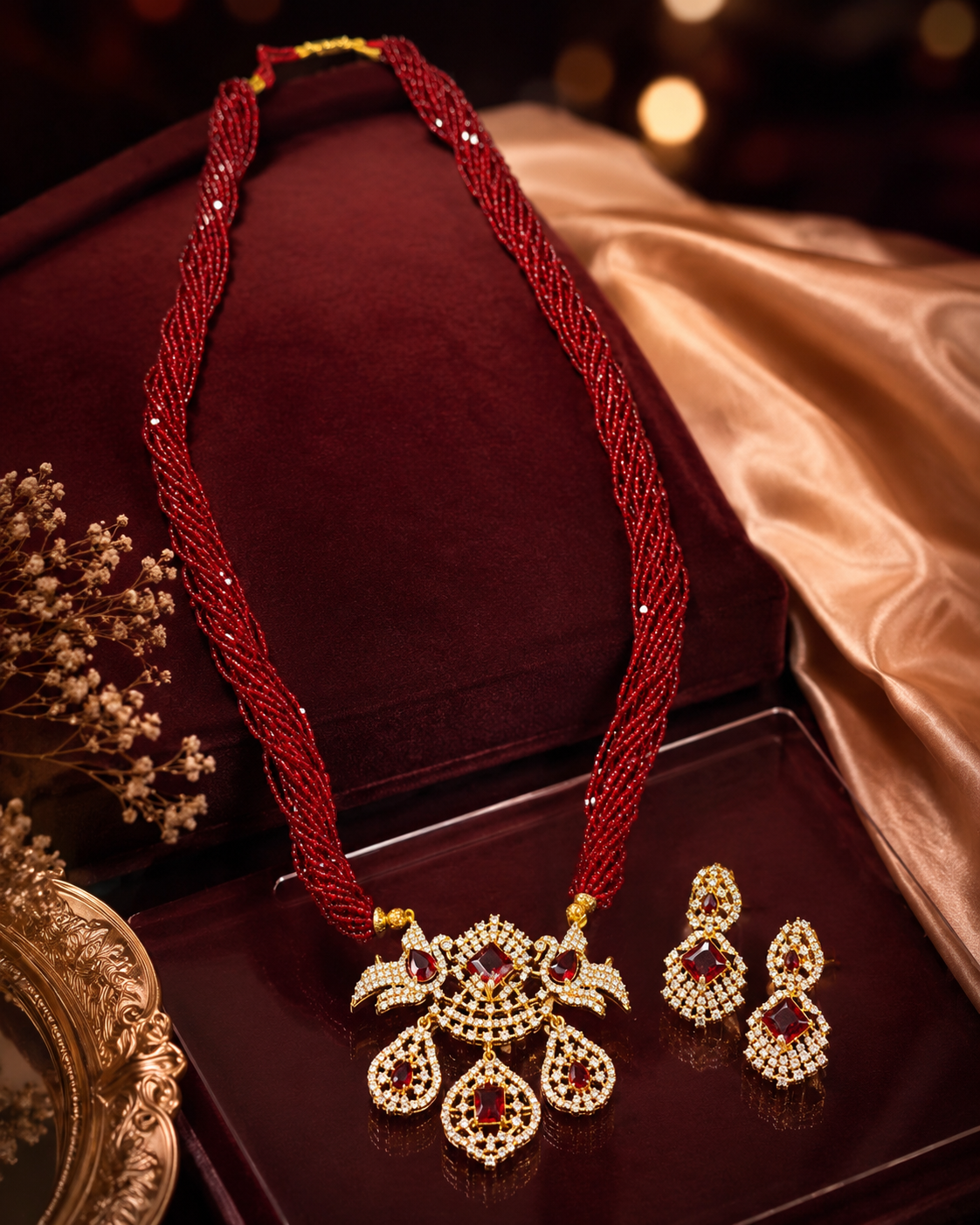 Ruby Royale Multi-Strand Bridal Necklace Set Ruby Royale Multi-Strand Bridal Necklace Set - Image 1