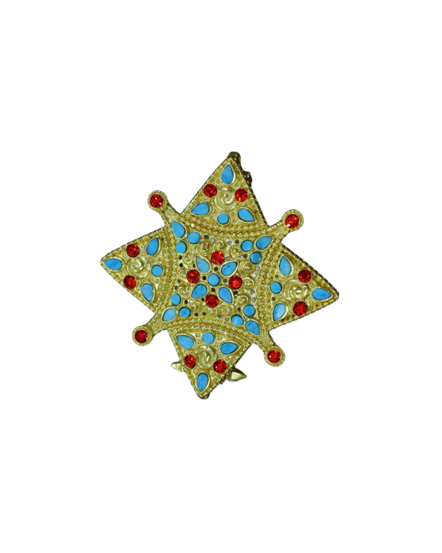 Star-Shaped Gold-Plated Tibetan Ghau Prayer Box Locket with Turquoise & Coral-Style Stones Star-Shaped Gold-Plated Tibetan Ghau Prayer Box Locket with Turquoise & Coral-Style Stones - Image 1