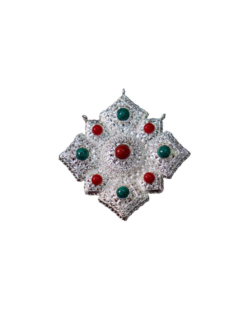 Tibetan Buddhist Gau (Ghau) Prayer Box Pendant with Ruby & Emerald Accents Tibetan Buddhist Gau (Ghau) Prayer Box Pendant with Ruby & Emerald Accents - Image 1