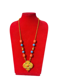 Tibetan Coral & Turquoise Gold-Plated Locket Necklace