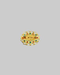 Tibetan Dzi Bead Brooch with Turquoise & Coral Accents | Agate Stone Gold-Tone Pin - Image 2