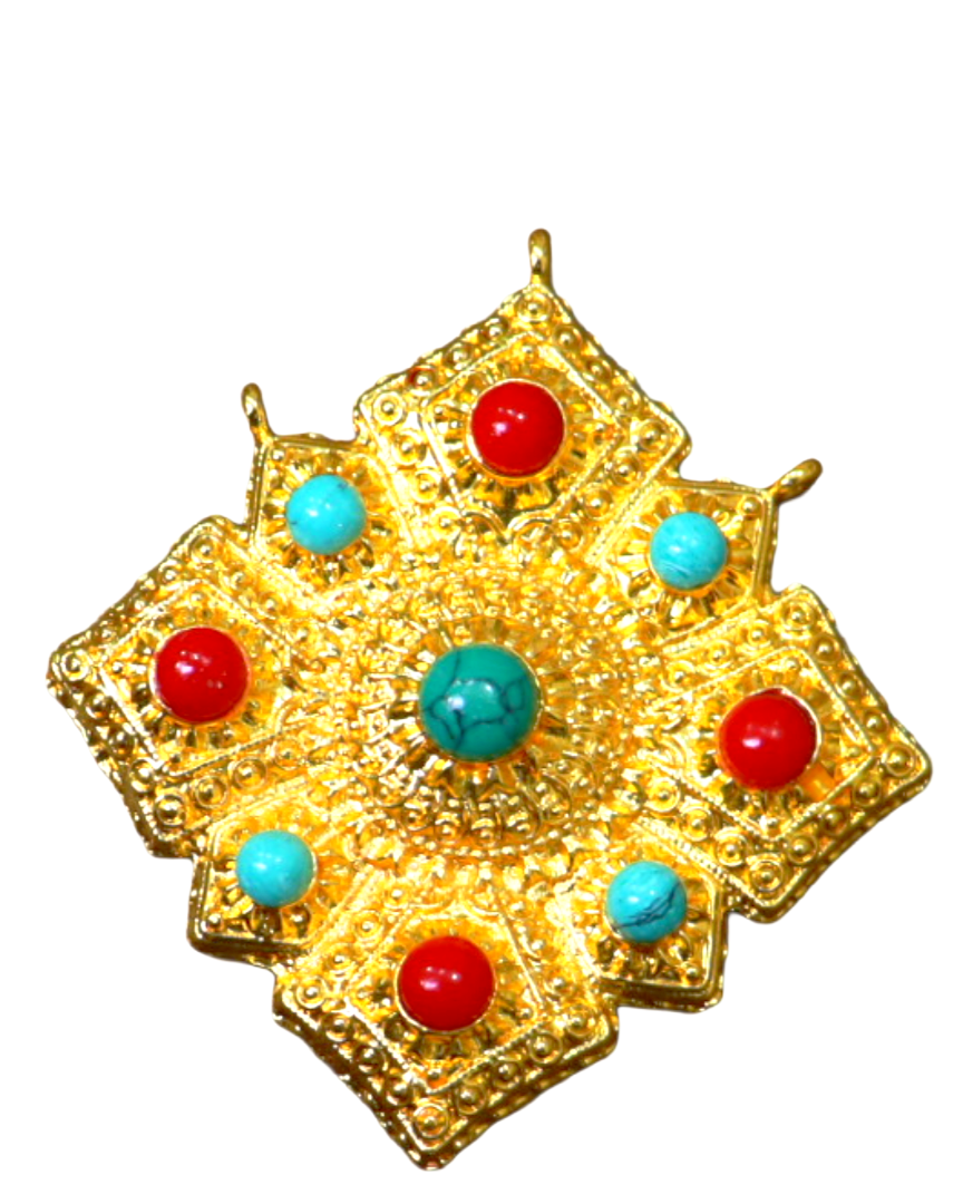 Tibetan Ghau Amulet Box Pendant Turquoise & Coral Tibetan Ghau Amulet Box Pendant | Turquoise & Coral - Image 1