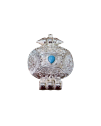Tibetan Silver Gau (Prayer Box) Amulet Pendant with Central Turquoise Stone