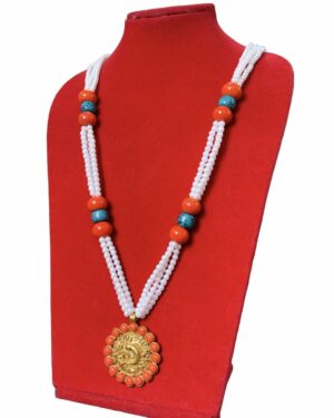 Tibetan–Himalayan Turquoise & Coral Necklace with Sacred Fish Design - Image 2