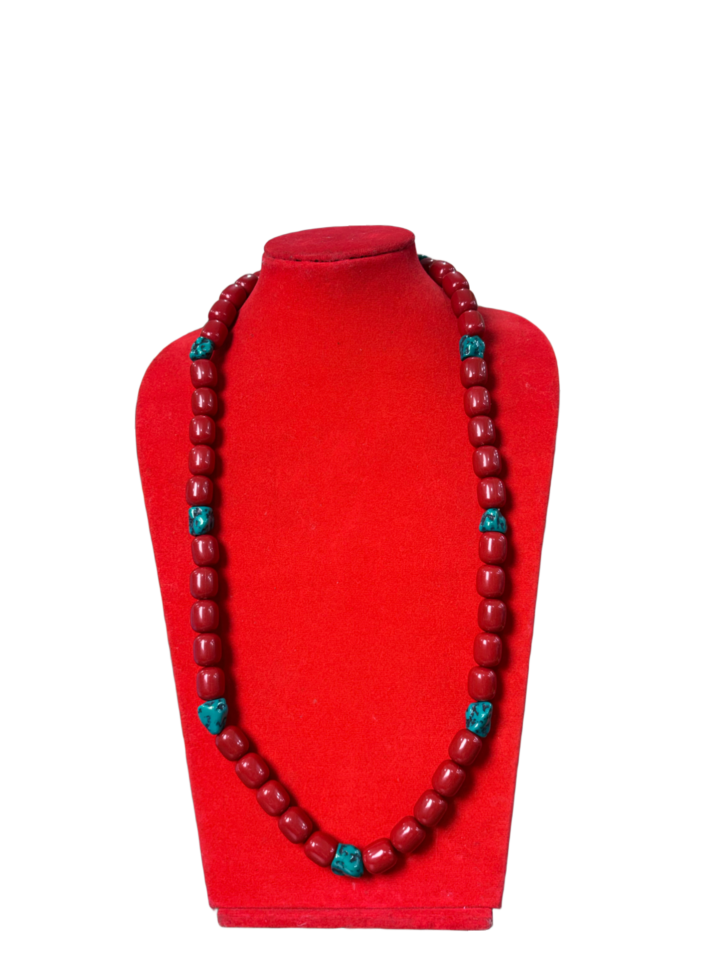 Traditional NepaliTibetan Red Coral & Turquoise Beaded Necklace Traditional Nepali/Tibetan Red Coral & Turquoise Beaded Necklace - Image 1