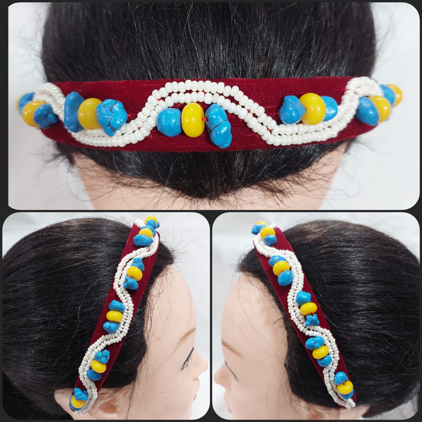 Traditional Tibetan Fabric Headband in yellow Traditional Tibetan Fabric Headband - Image 1
