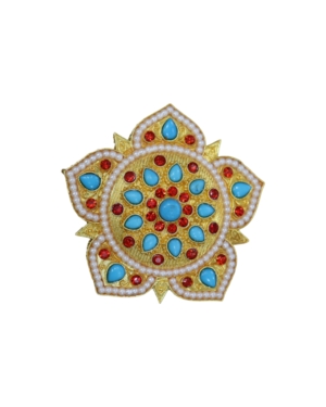 Traditional Tibetan Ghau Prayer Box Pendant – Gold-Plated Gau Amulet with Turquoise, Coral & Pearl Inlay - Image 2