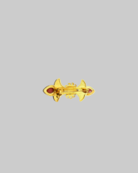 Traditional Tibetan-Style Brooch with Red Coral & Turquoise Stones in Gold-Tone Metal - Image 2