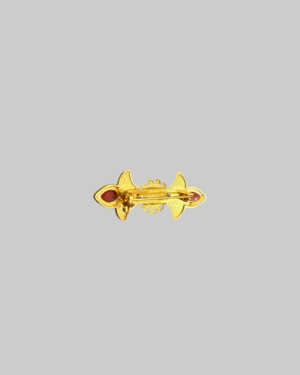 Traditional Tibetan-Style Brooch with Red Coral & Turquoise Stones in Gold-Tone Metal - Image 2