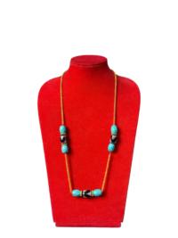 Turquoise and Amber Stone Fashion Necklace – Statement Jewelry