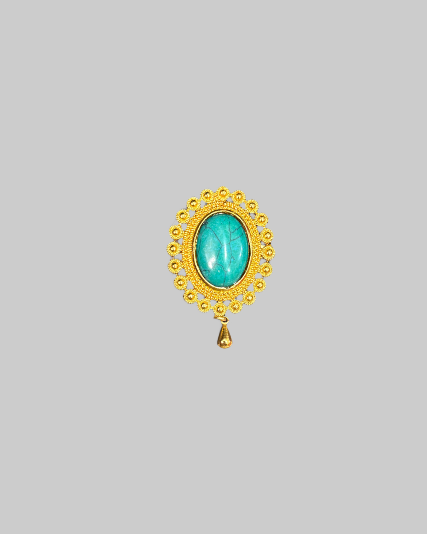 Turquoise and Gold-Tone Brooch with Single Dangling Element Turquoise and Gold-Tone Brooch with Single Dangling Element - Image 1