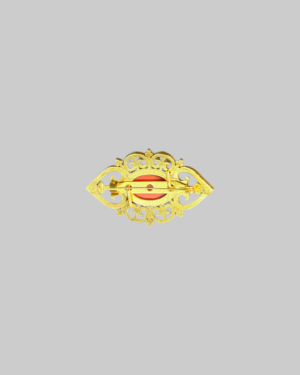 Victorian-Style 14K Yellow Gold Oval Brooch with Red Coral | Etruscan Revival Inspired - Image 2