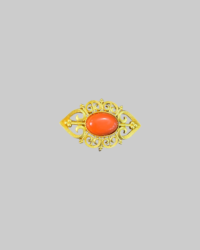 Victorian-Style 14K Yellow Gold Oval Brooch with Red Coral | Etruscan Revival Inspired