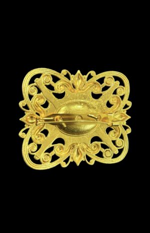Vintage Chinese Art Deco Gold Vermeil Sterling Silver Filigree Brooch – Turquoise Cabochon - Image 2