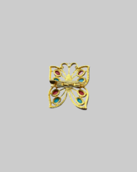 Vintage Crown Trifari Gold-Tone Butterfly Brooch with Teal & Orange Cabochons | Collectible Costume Jewelry - Image 2