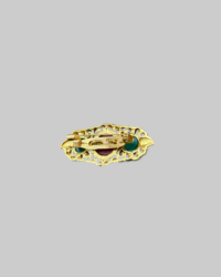 Vintage Czech Gold-Tone Brooch with Red Glass and Turquoise Cabochons - Image 2