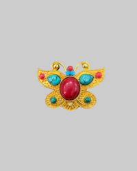 Vintage Czech Neiger-Style Butterfly Brooch with Simulated Coral & Turquoise