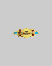 Vintage Egyptian-Style Brooch with Turquoise & Coral Stones in Gold-Tone - Image 2