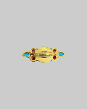 Vintage Egyptian-Style Brooch with Turquoise & Coral Stones in Gold-Tone - Image 2