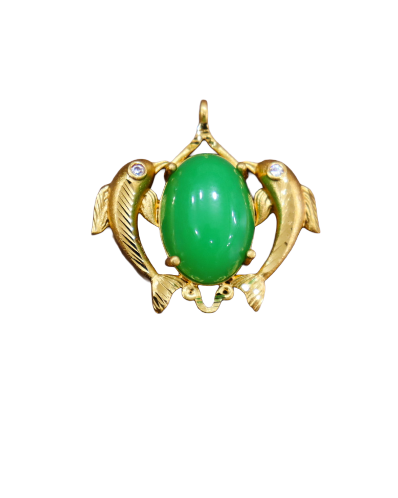 Vintage Gold Jade Dolphin Pendant – Elegant Nautical Jewelry Vintage Gold Jade Dolphin Pendant – Elegant Nautical Jewelry - Image 1