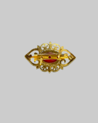 Vintage Gold-Tone Brooch with Red Cabochon Stone Center | Classic Statement Pin - Image 2
