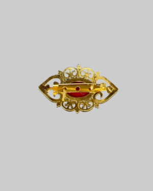 Vintage Gold-Tone Brooch with Red Cabochon Stone Center | Classic Statement Pin - Image 2