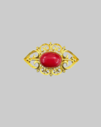 Vintage Gold-Tone Brooch with Red Cabochon Stone Center | Classic Statement Pin