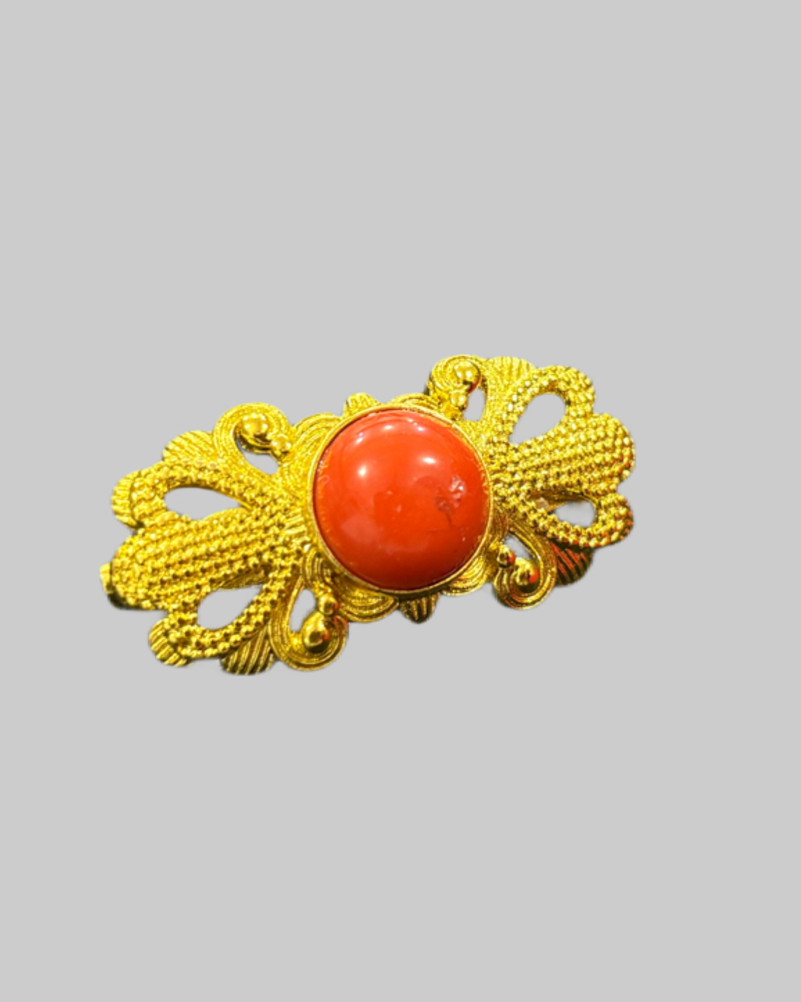 Vintage Gold-Tone Brooch with Red Cabochon Stone Classic Statement Pin front Vintage Gold-Tone Brooch with Red Cabochon Stone | Classic Statement Pin - Image 1