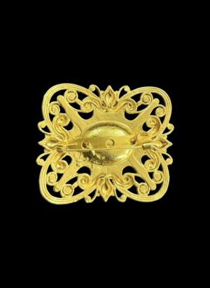 Vintage Gold-Tone Brooch – Red Cabochon Stone Pin – Mid-Century Costume Jewelry - Image 2
