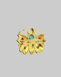 Vintage Gold-Tone Butterfly Brooch with Green Oval Cabochons & Red Rhinestone Eyes - Image 2