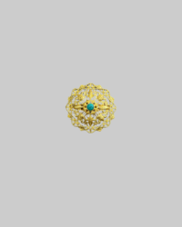 Vintage Gold-Tone Filigree Brooch with Turquoise Cabochon Center | Classic Statement Pin