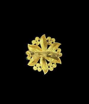 Vintage Gold-Tone Floral Brooch – Engraved Leaves with Red Coral & Turquoise Glass Cabochons - Image 2