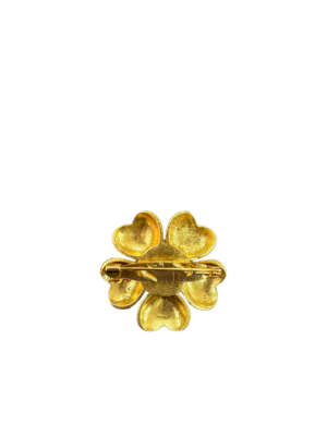 Vintage Gold-Tone Flower Brooch with Red Resin Center – Statement Pin - Image 2