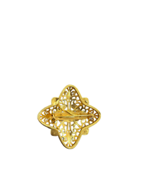 Vintage Gold-Tone Square Brooch with Red Gemstone Filigree - Image 2