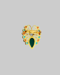 Vintage Gold-Tone Trifari "Jewels of India" Butterfly Brooch with Faux Jade, Pearl, Coral & Turquoise - Image 2